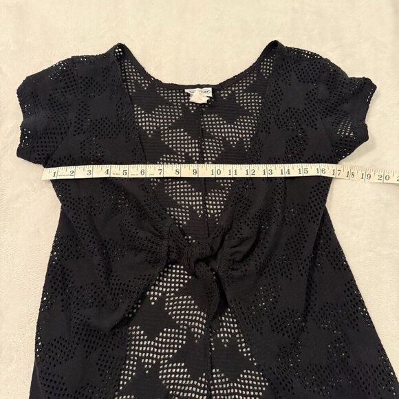 Surfival Black Open Knit 90s Y2K Edgy Whimsigoth Open Front Cardigan Duster - Picture 3 of 5